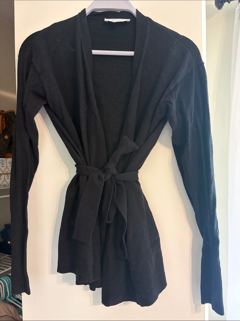 Black Tie-Waist Wrap Cardigan